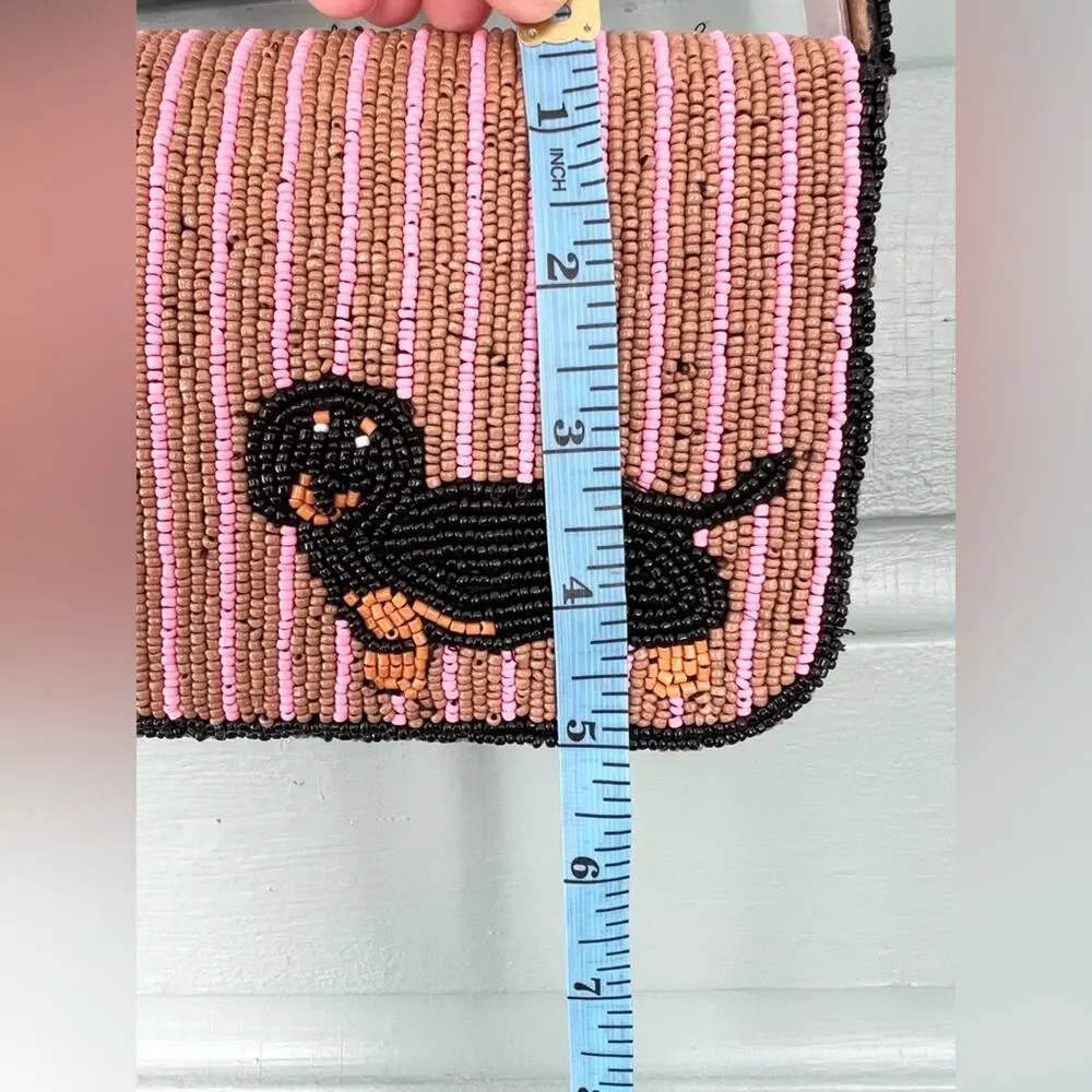 Anthropologie NWT Fiona Dachshund dog bag beaded purse - Picture 7 of 9